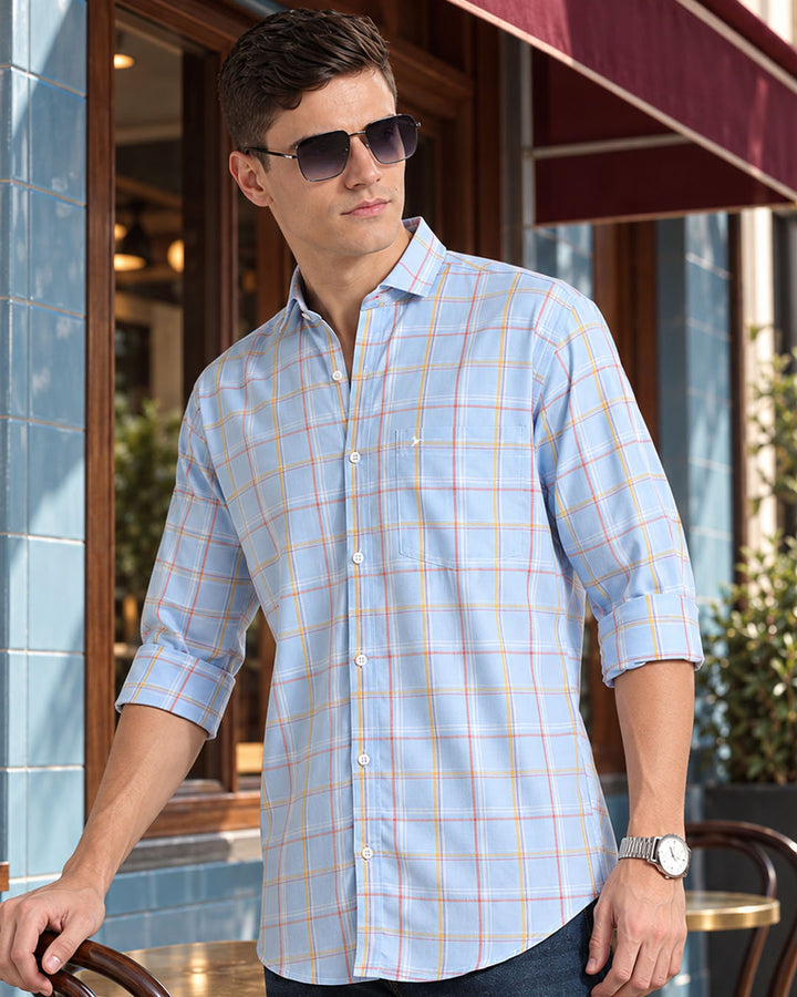 Sky Blue Multi Colour Checks -Full-Stain Proof
