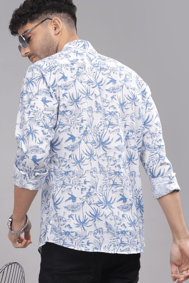 Blue Breeze Print Chinese Collar -Full-Stain Proof