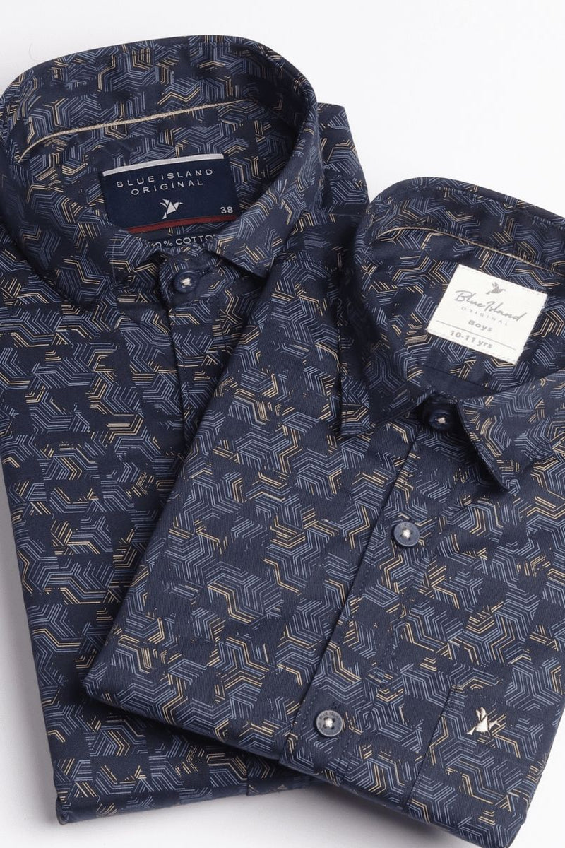 FATHER & SON - Navy Semi Hexagon Print