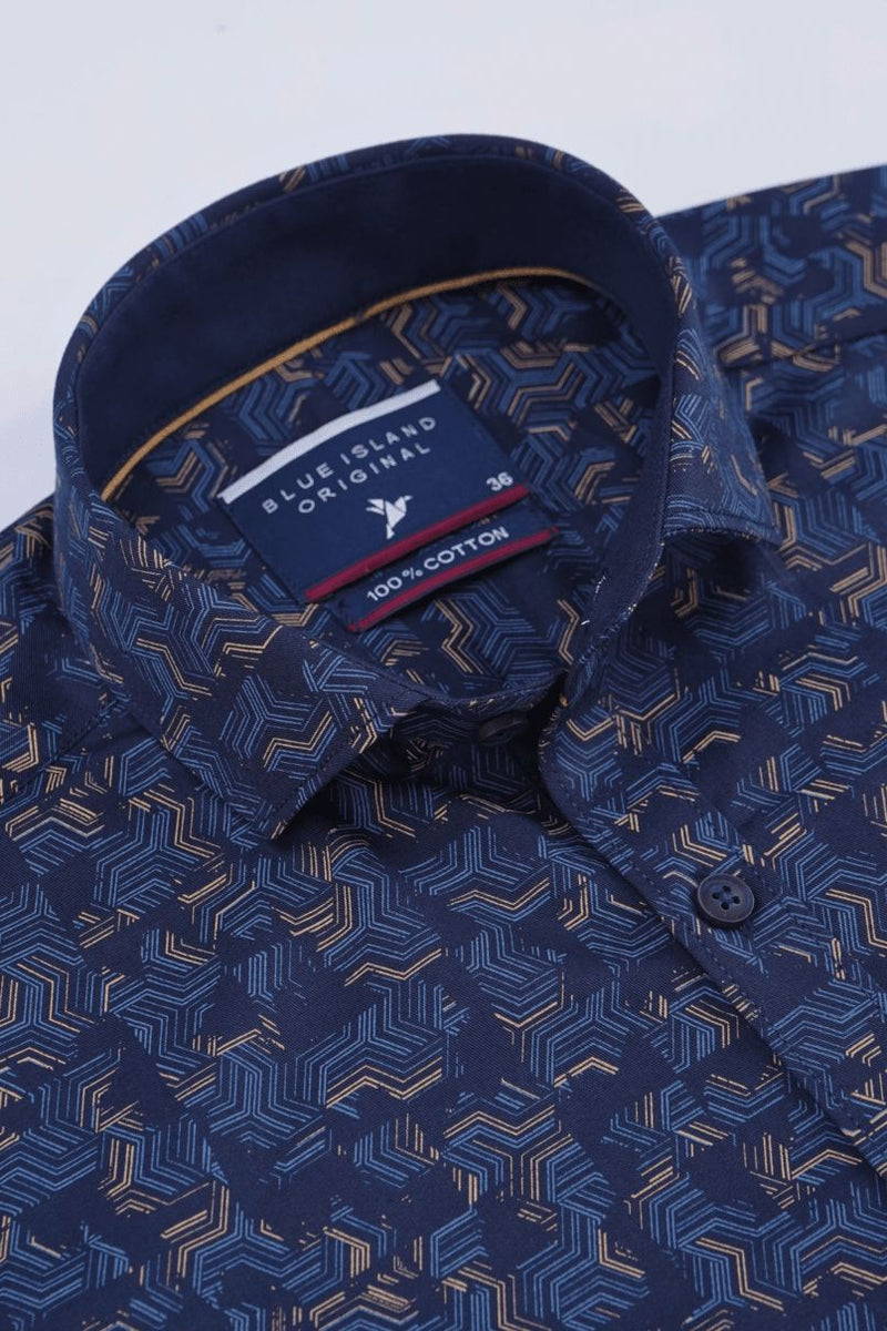 Navy Semi Hexagon Print -Full-Stain Proof