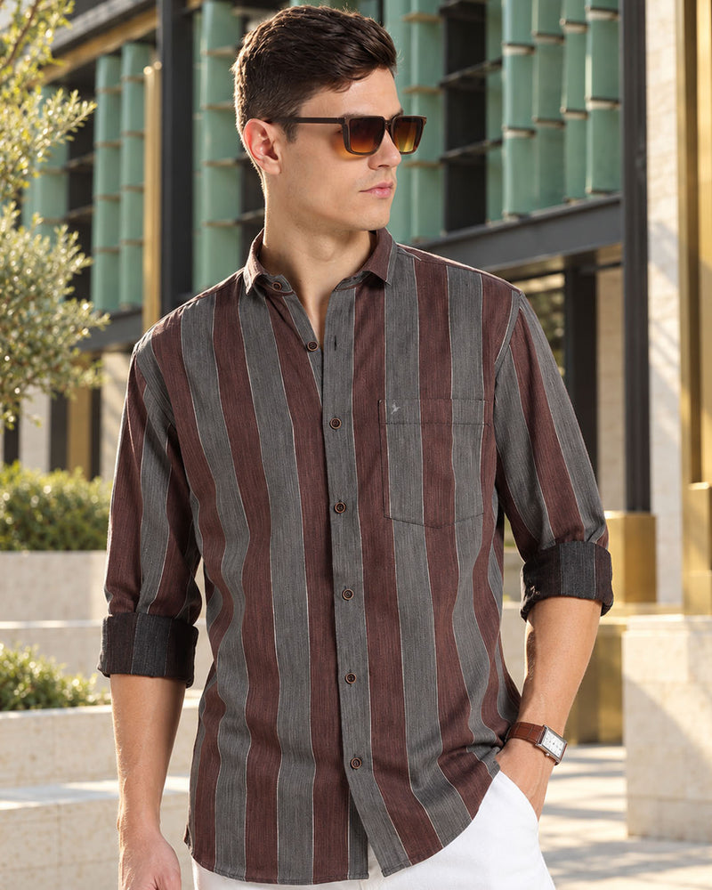 Vintage Brown & Grey Stripes -Full-Stain Proof
