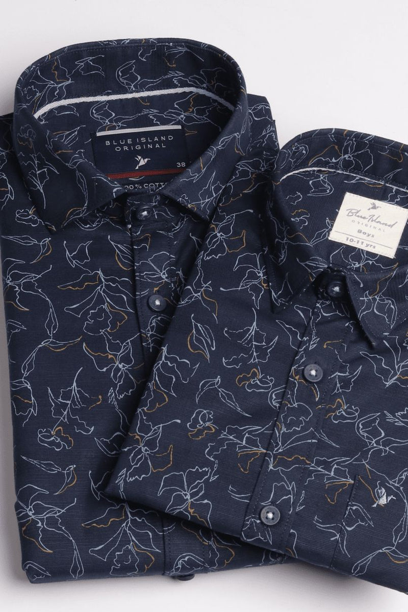 FATHER & SON - Navy Leafy Print