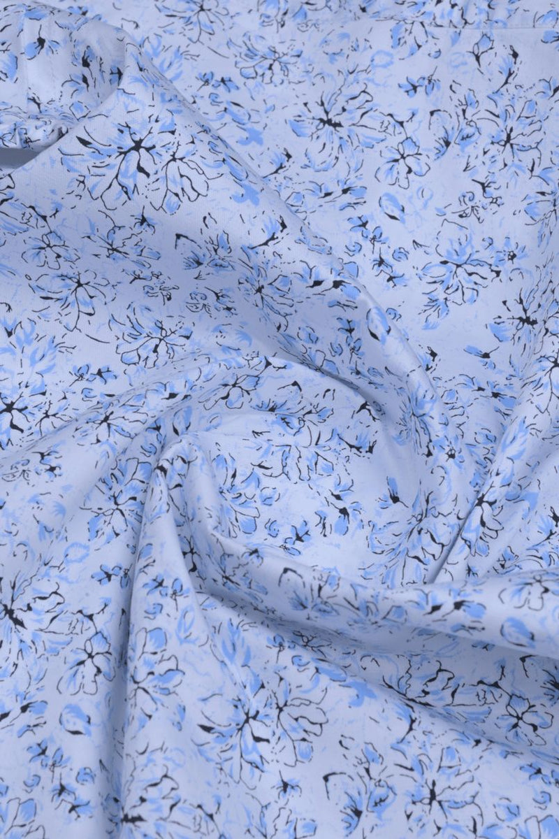 Elegant White & Blue Floral Print -Full-Stain Proof