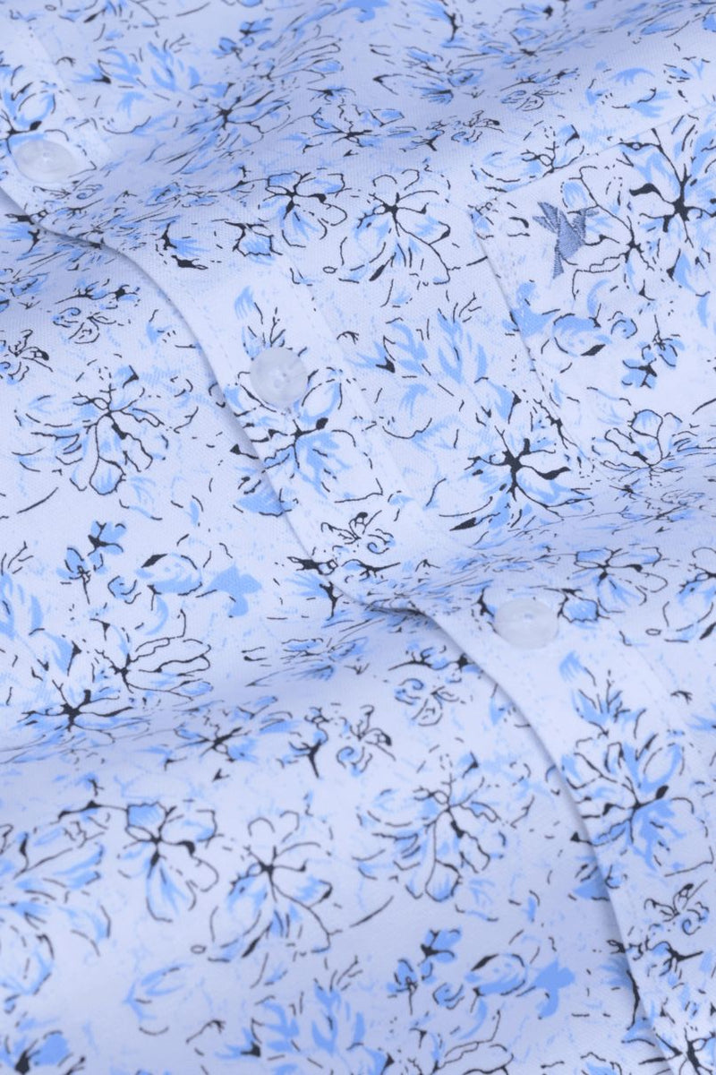 Elegant White & Blue Floral Print -Full-Stain Proof