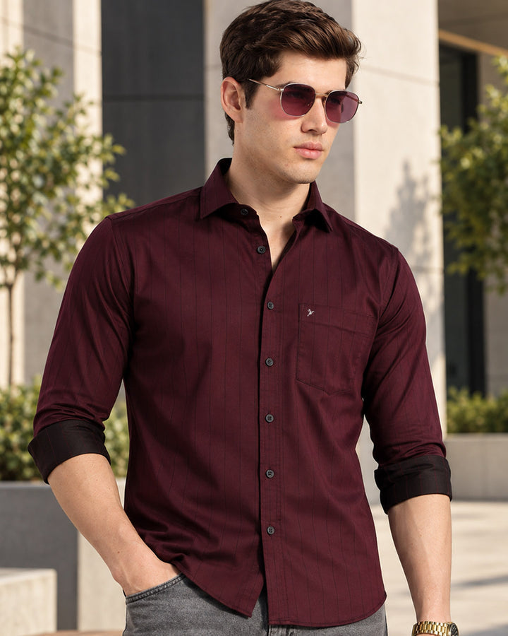 Dark Maroon Vertical Stripes -Full-Stain Proof