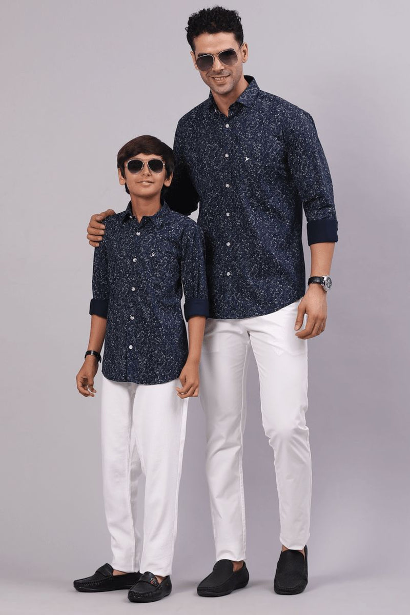 FATHER & SON - Navy Marble Print