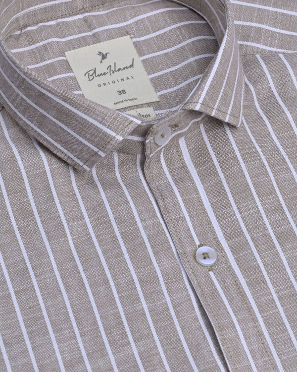 Biscuit Brown and White Stripes -Full-Bamboo Linen