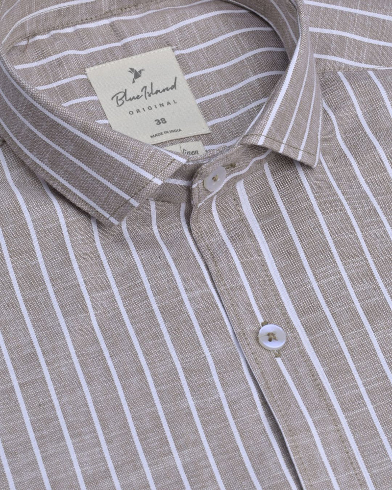 Biscuit Brown and White Stripes -Full-Bamboo Linen