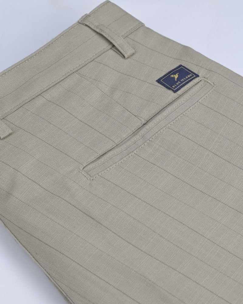 Lite Khaki Vertical Stripes - 2 way stretch - COTTON PANT