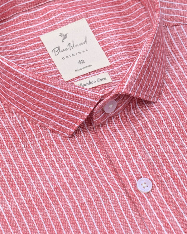 Berry Red Stripes -Full-Bamboo Linen