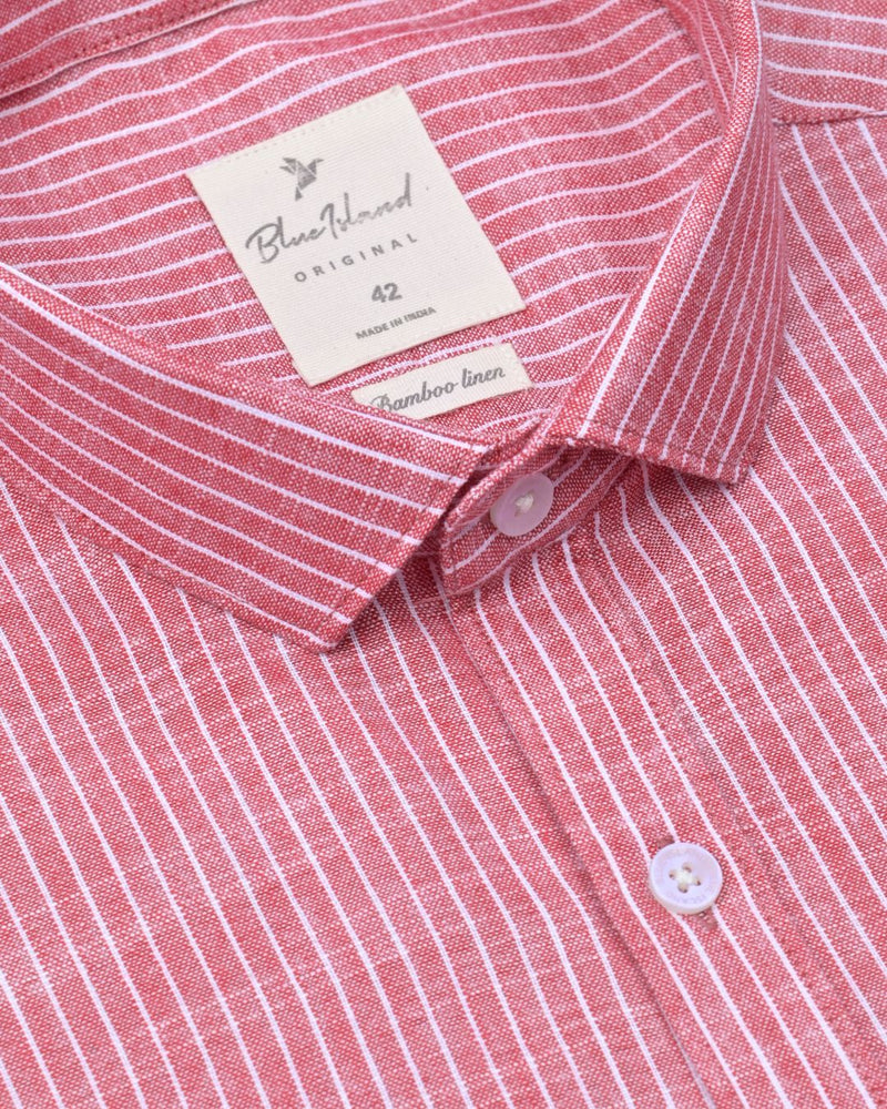 Berry Red Stripes -Full-Bamboo Linen