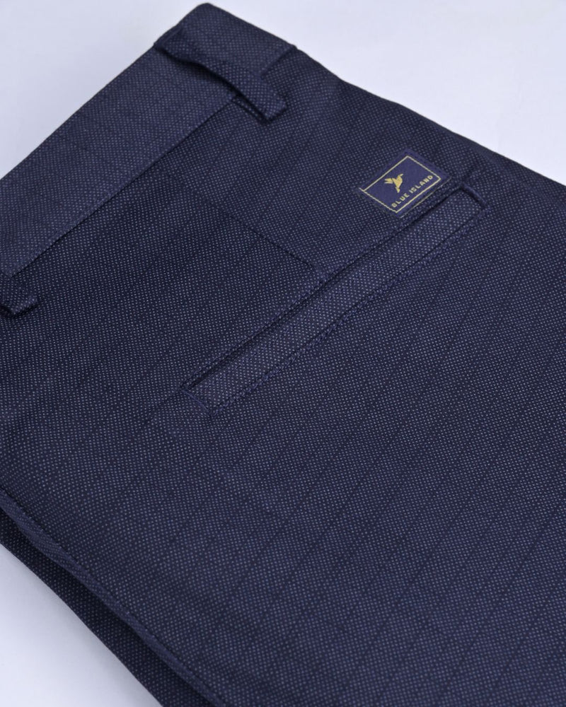 Navy Grain Checked - 2 way stretch - COTTON PANT