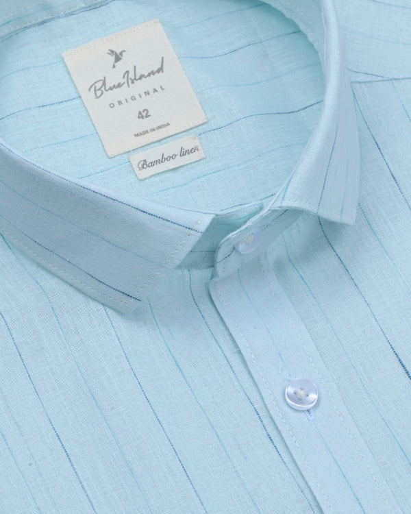Mint Green Multi Stripes -Full-Bamboo Linen
