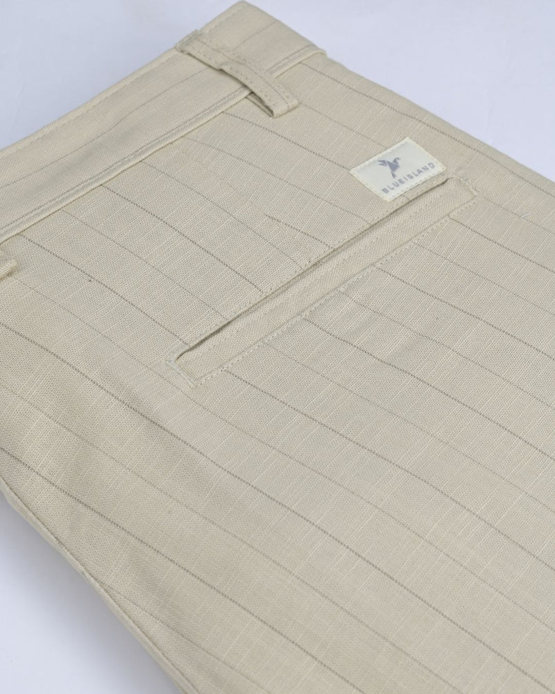 Cream Vertical Stripes - 2 way stretch - COTTON PANT