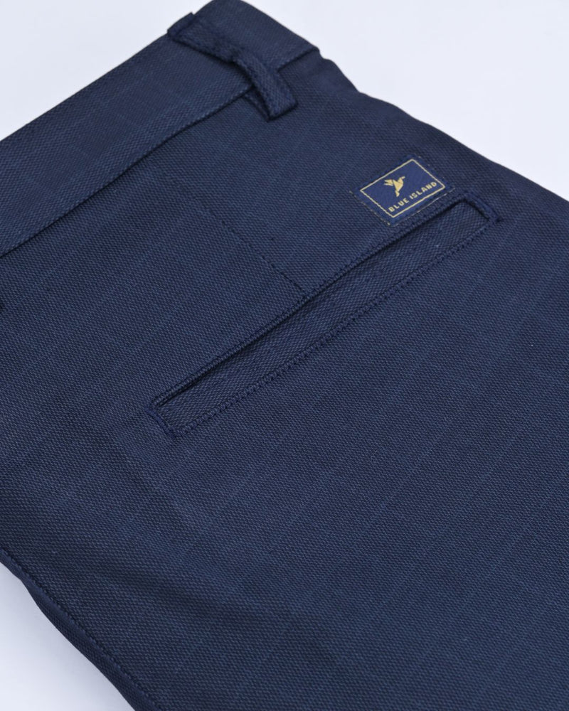 Navy Wavy Checked - 2 way stretch - COTTON PANT