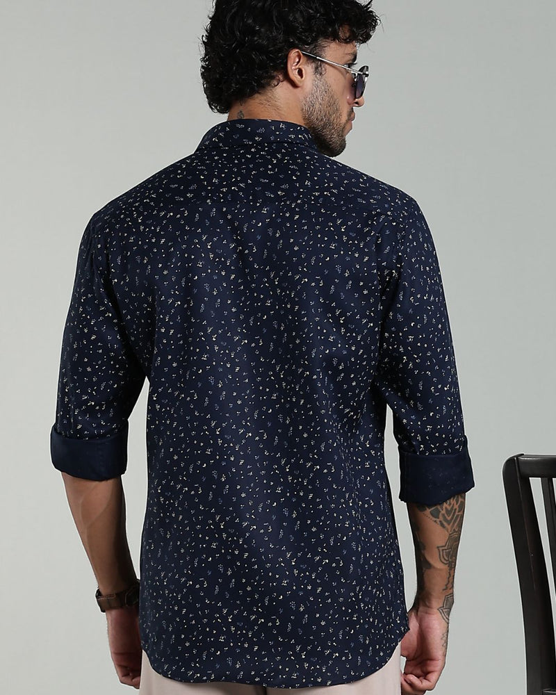 Navy Leaf Print-Full-Stain Proof