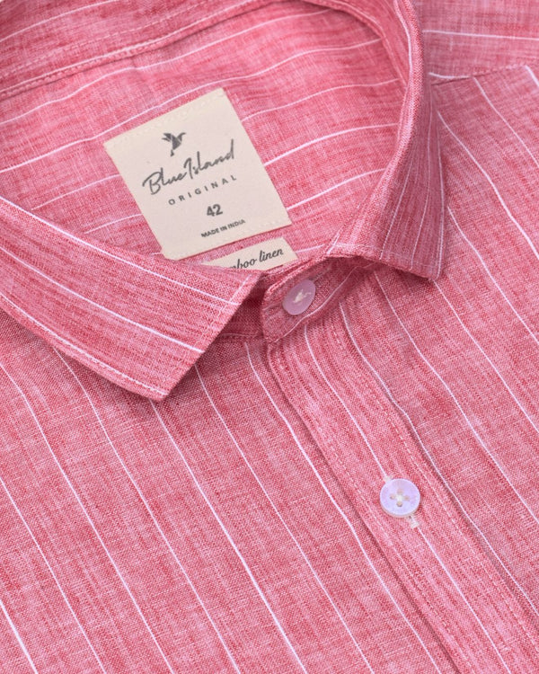 Dark Red Solo Stripes -Full-Bamboo Linen