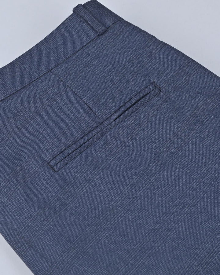 Steel Blue Cross Line Checked - Wrinkle free Formal Pant