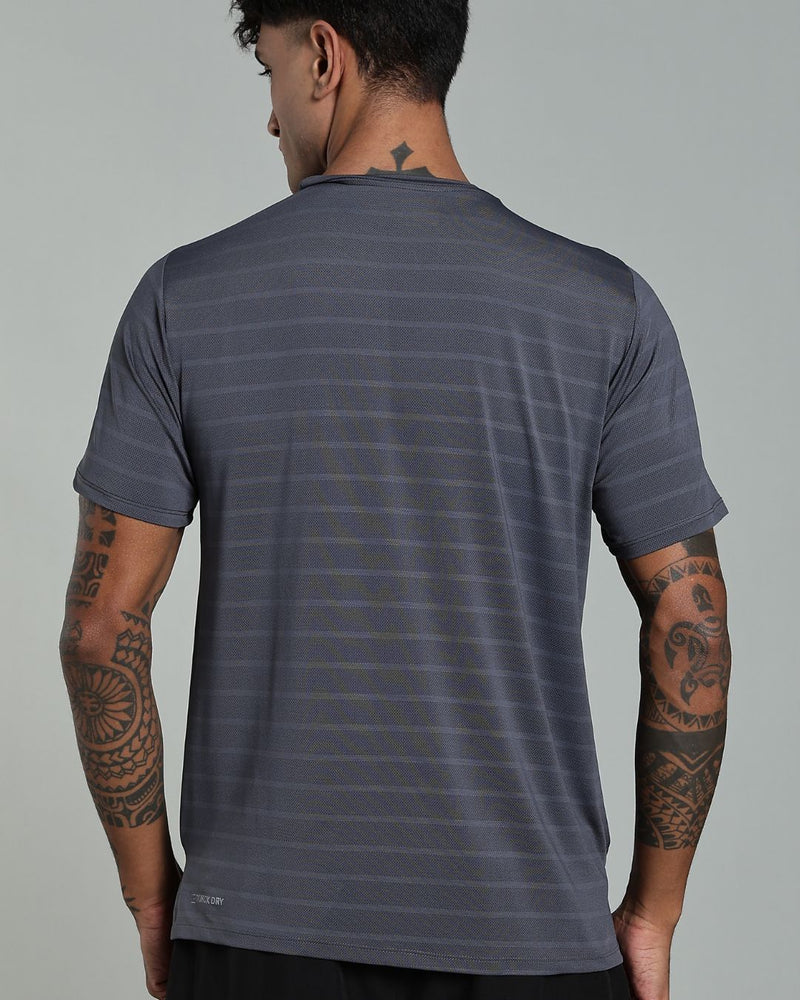 Ash Grey Horizontal Lines - Active wear Round neck Tshirt