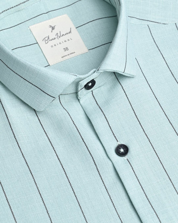 Herbal Green Linear Pattern - Half Sleeve - Airlite Shirt