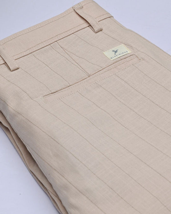 Cream Vertical Stripes - 2 way stretch - COTTON PANT