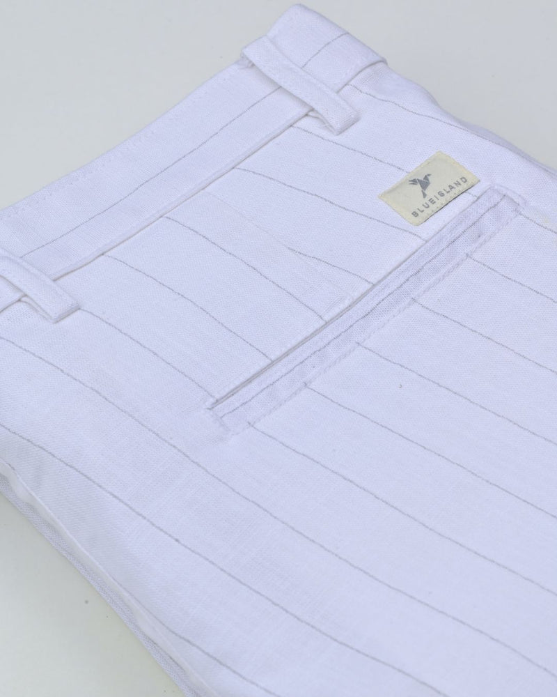 White Vertical Stripes - 2 way stretch - COTTON PANT