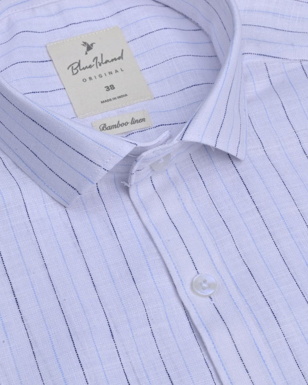 Multi Blue Line Stripes -Full-Bamboo Linen