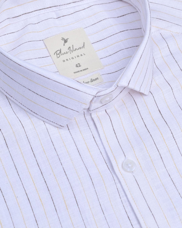 Milky White Multi Line Stripes -Full-Bamboo Linen