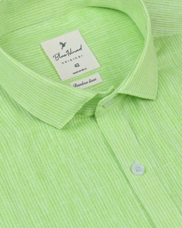 Parrot Green Small Stripes -Full-Bamboo Linen