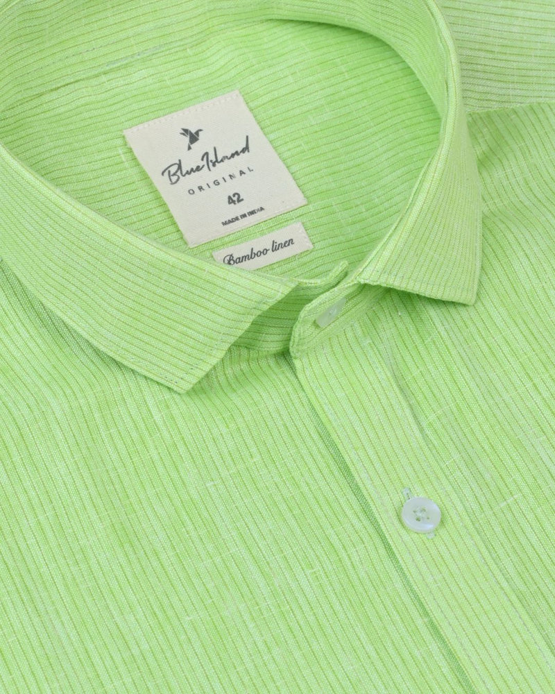 Parrot Green Small Stripes -Full-Bamboo Linen