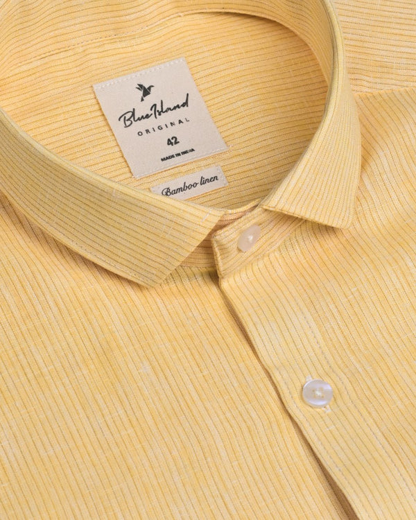 Mango Yellow Small Stripes -Full-Bamboo Linen