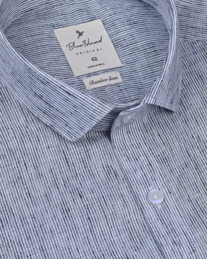 Silver Grid Stripes -Full-Bamboo Linen
