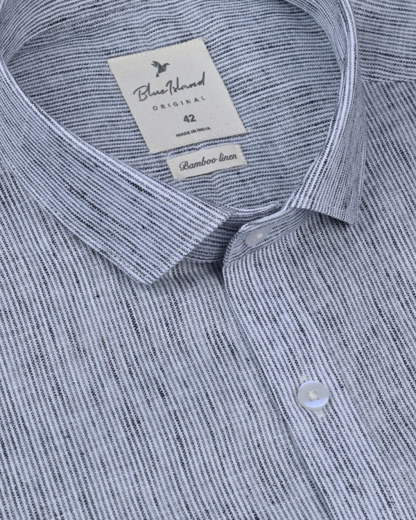 Silver Grid Stripes -Full-Bamboo Linen