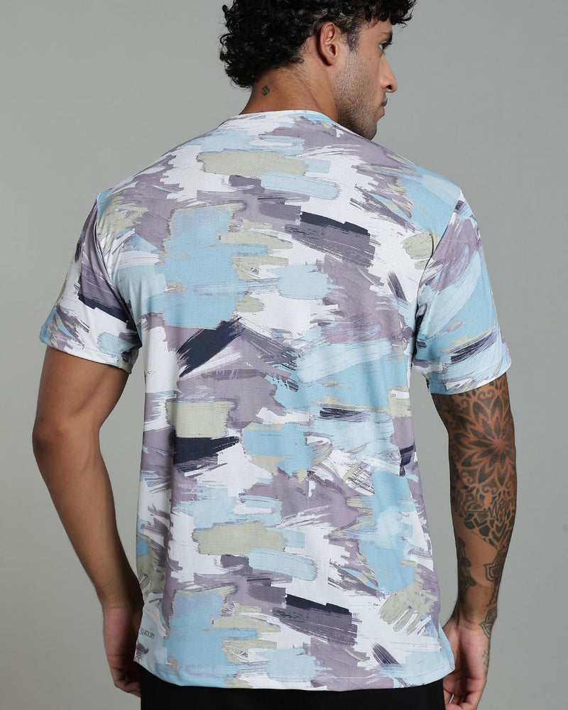 Camo Blue Splash - Active wear Round neck Tshirt