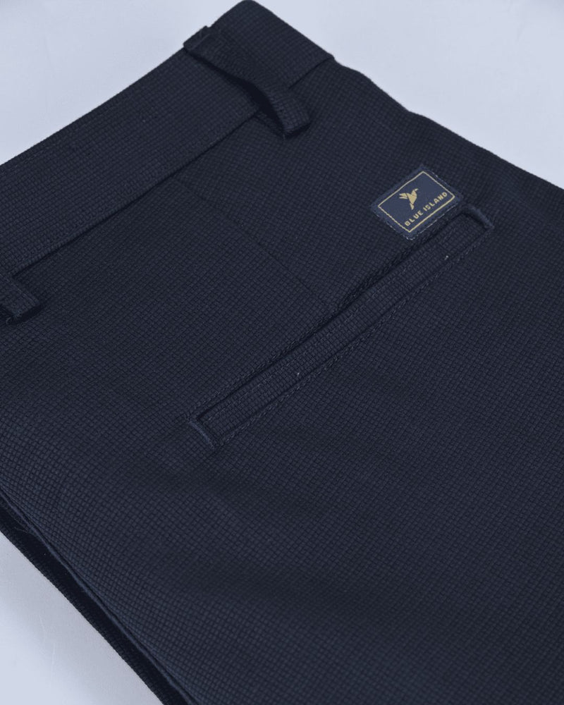 Navy Square Checked - 2 way stretch - COTTON PANT