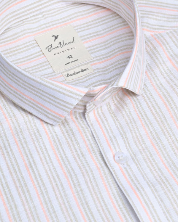 Brown and Orange double colour Stripes -Full-Bamboo Linen