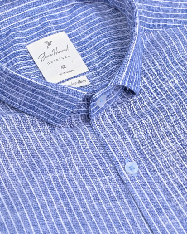 Mystic Blue and White Stripes -Full-Bamboo Linen