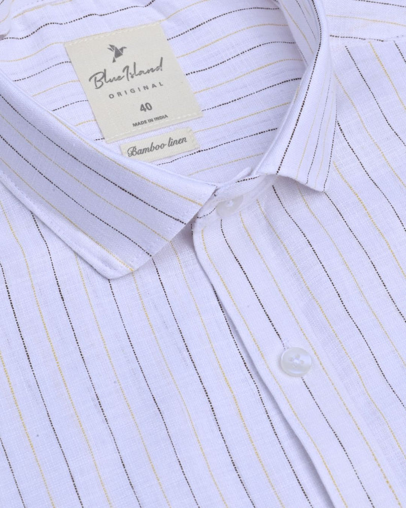 Milky White Multi Line Stripes -Full-Bamboo Linen