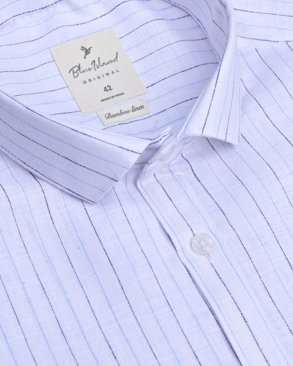 Multi Blue Line Stripes -Full-Bamboo Linen
