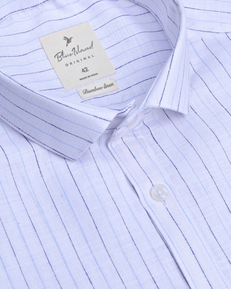 Multi Blue Line Stripes -Full-Bamboo Linen