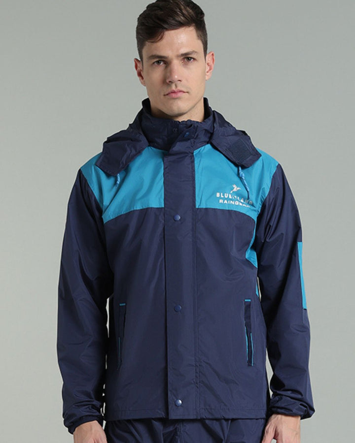 Navy with Blue Shoulder Panel - Rain Jacket with Pant