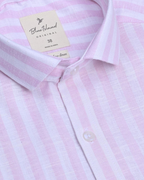 Petal Pink and White Stripes -Full-Bamboo Linen