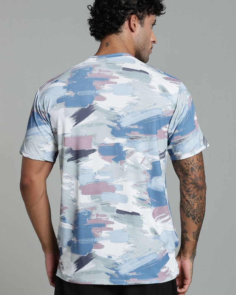 Bluish Grey & Green Splash - Active wear Round neck Tshirt