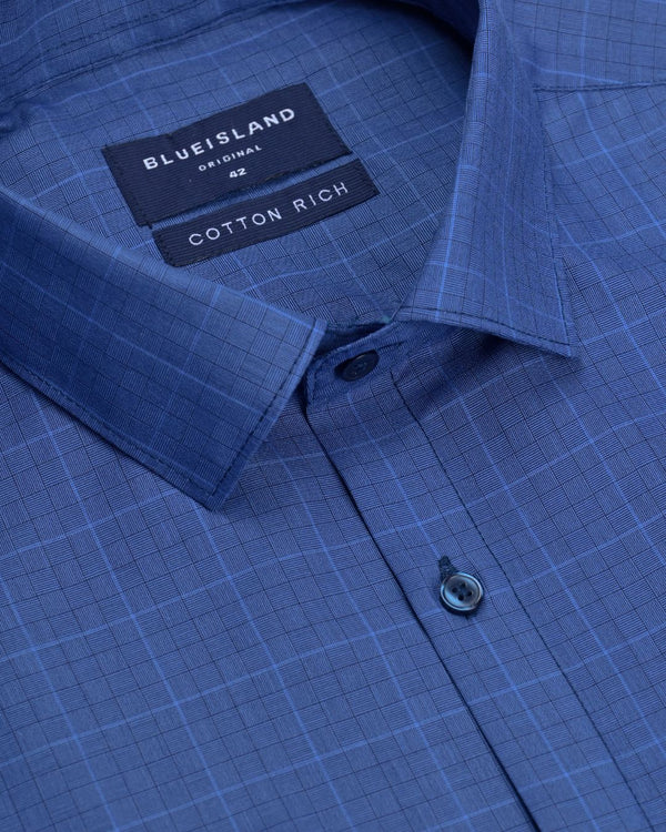Elegant Blue Grid- Full-Cotton Rich