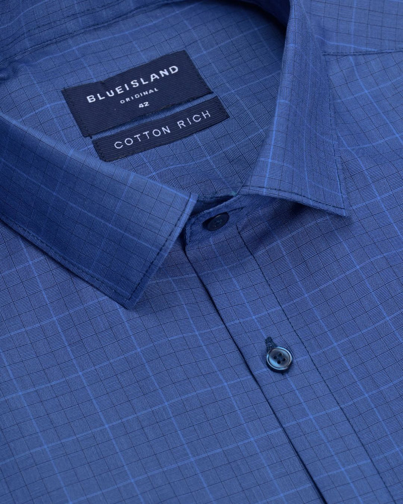 Elegant Blue Grid- Full-Cotton Rich