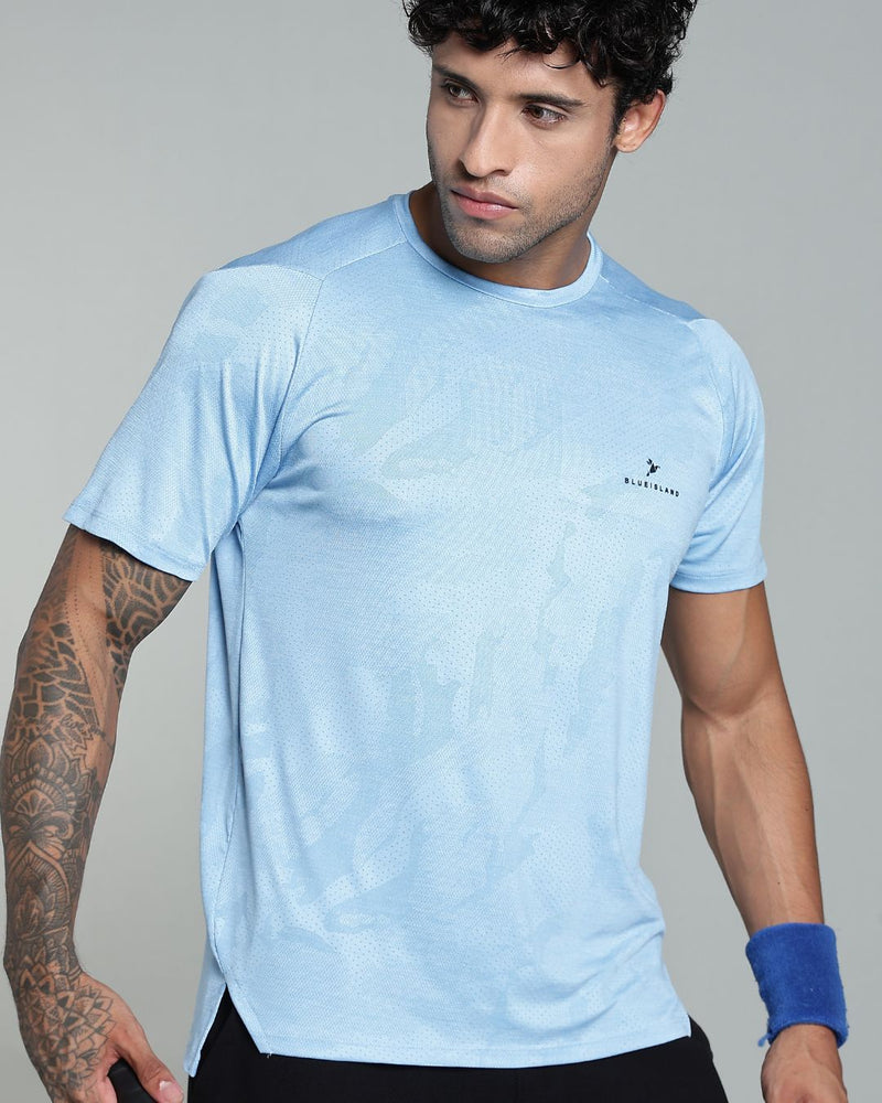 Sky Blue Dotted - Active wear Round neck Tshirt