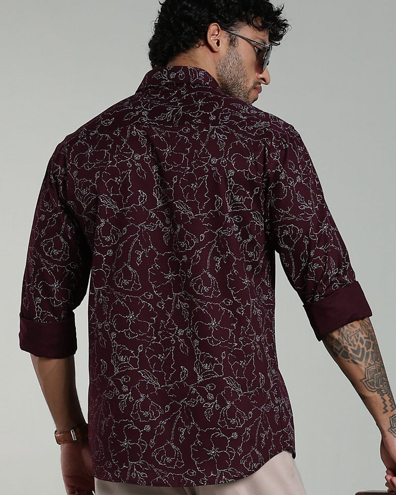 Dark Wine Flower Print-Full-Stain Proof