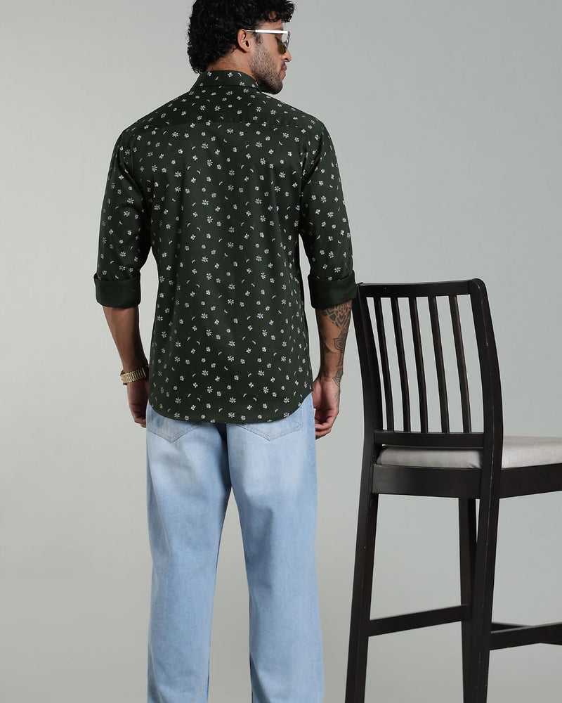 Dark Green Flower Print-Full-Stain Proof