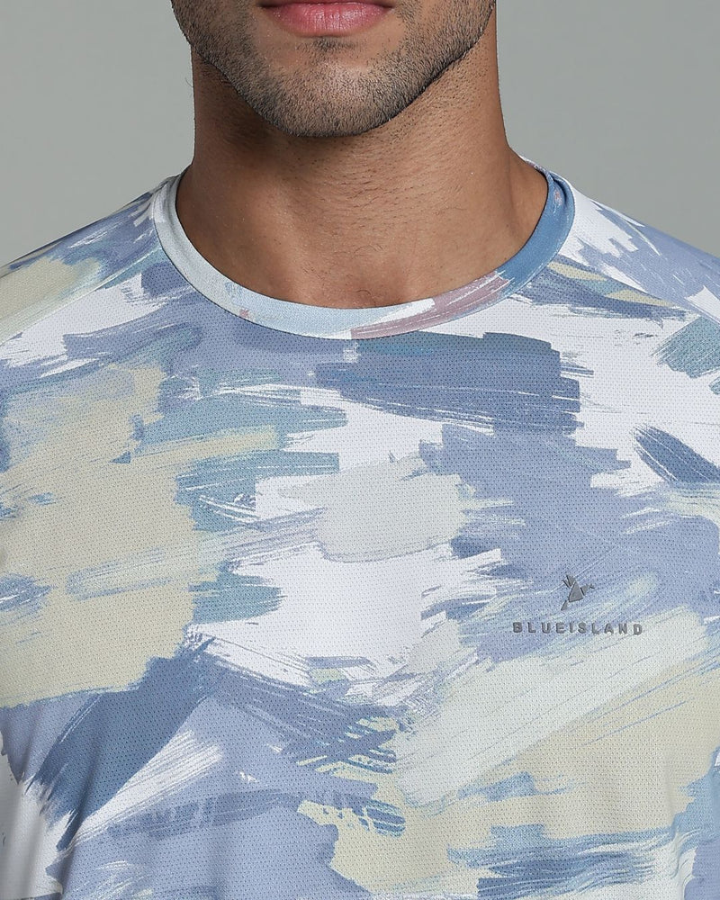 Lite Olive & Grey Splash - Active wear Round neck Tshirt