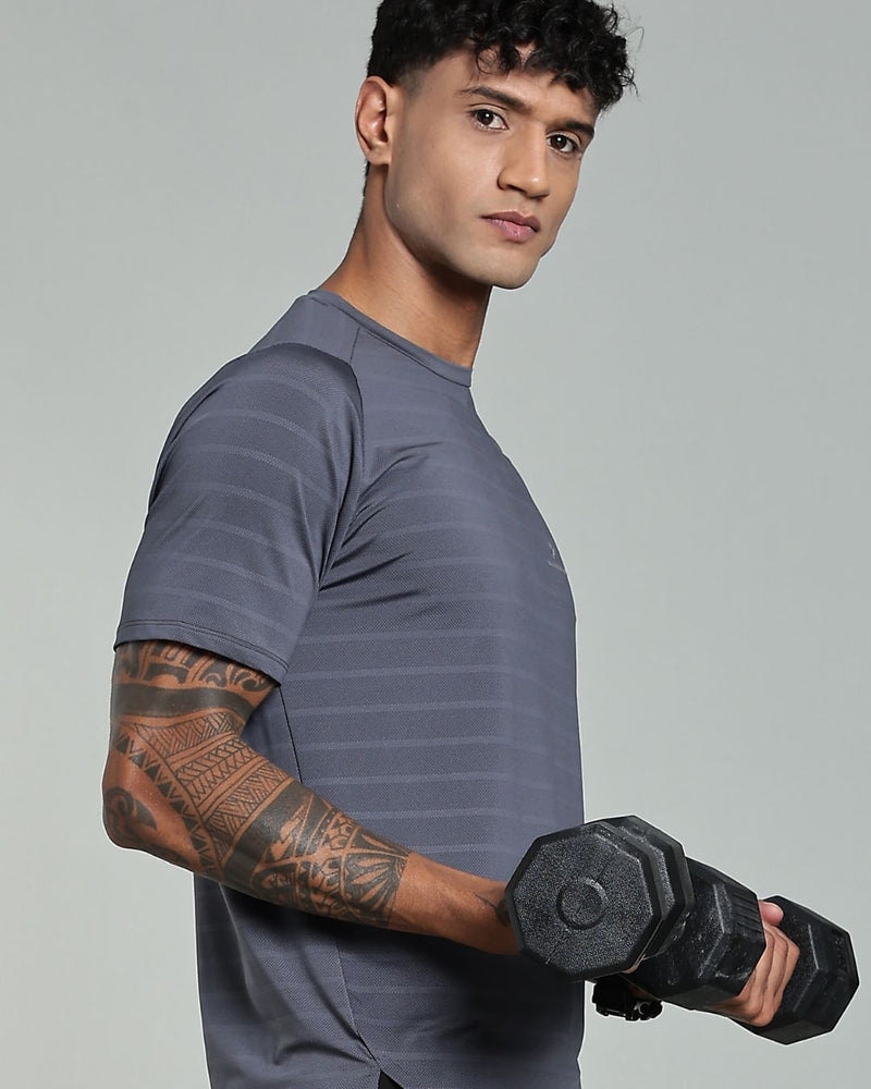 Ash Grey Horizontal Lines - Active wear Round neck Tshirt